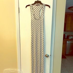 Grey and White Striped Maxi Dress